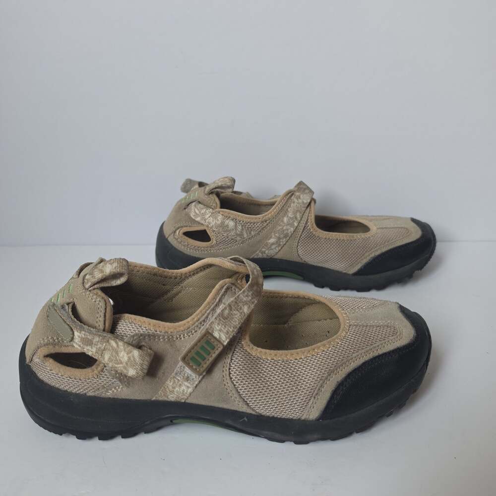 Lands End Trekker Mary Jane Shoes Womens Size 7.5 D Tan Mesh Outdoor Sandals